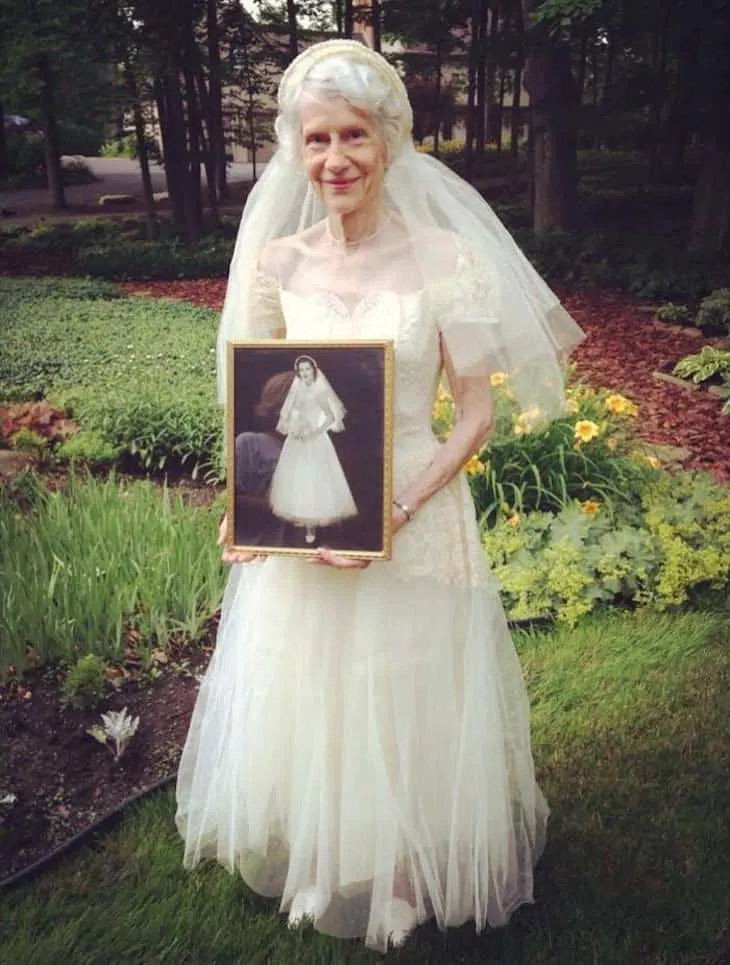 Grandma wearing her original wedding attire. 