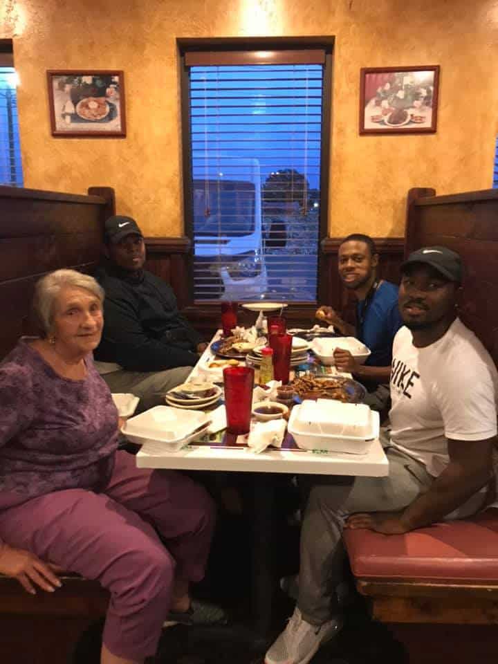 Eleanor having dinner with Jamario Howard, JaMychol Baker, and Tae Knight
