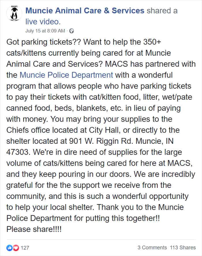 Police department lets people pay parking tickets by donating to cat