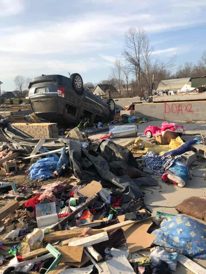 Tornado destroyed homes and cars.