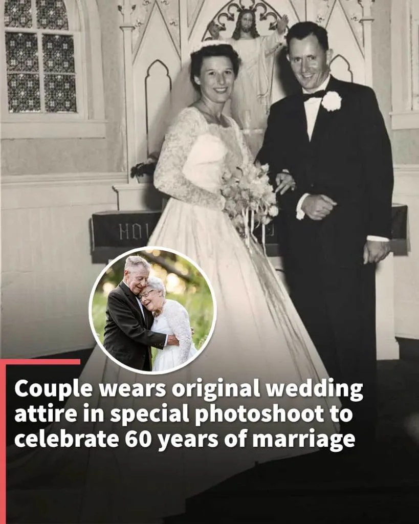 Couple wears original wedding attire in special photoshoot to celebrate 60 years of marriage 
