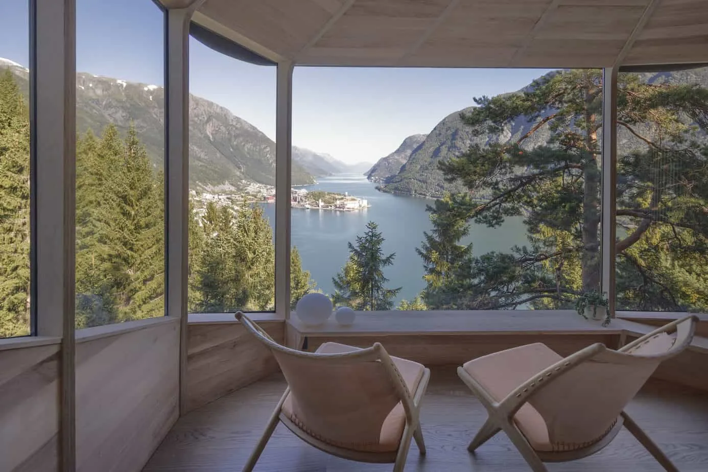 A view from inside the Woodnest cabin in Odda, Norway