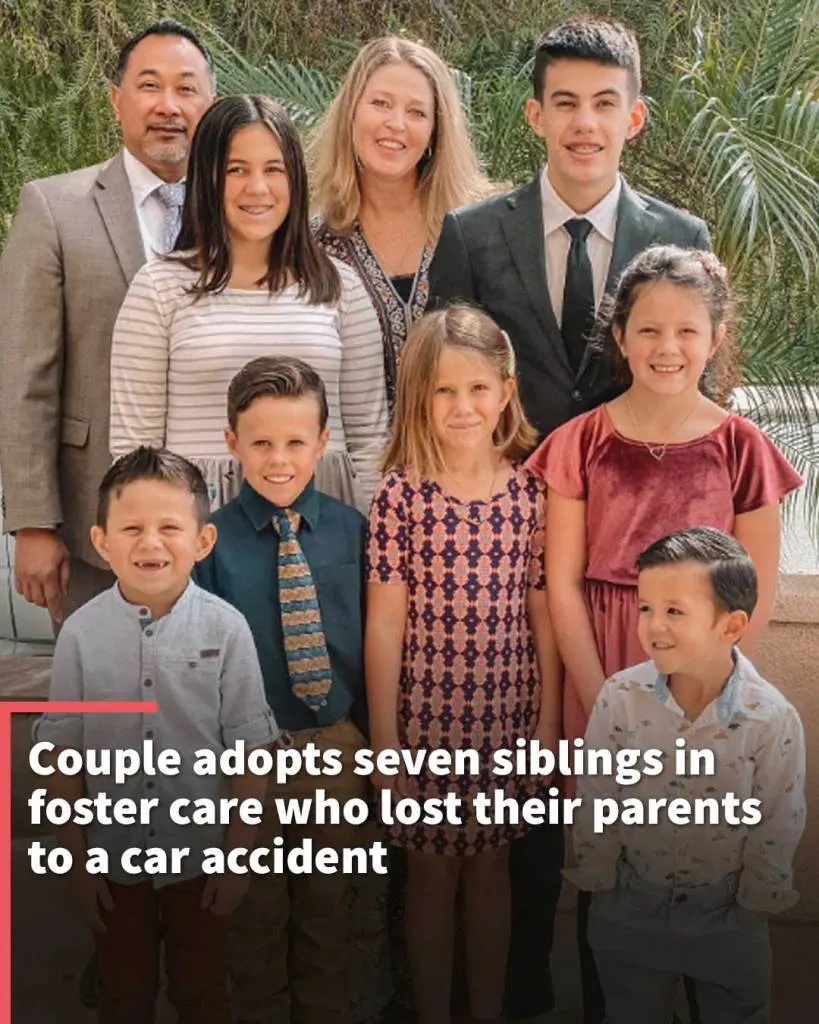 Couple adopts seven siblings in foster care who lost their parents to a car accident