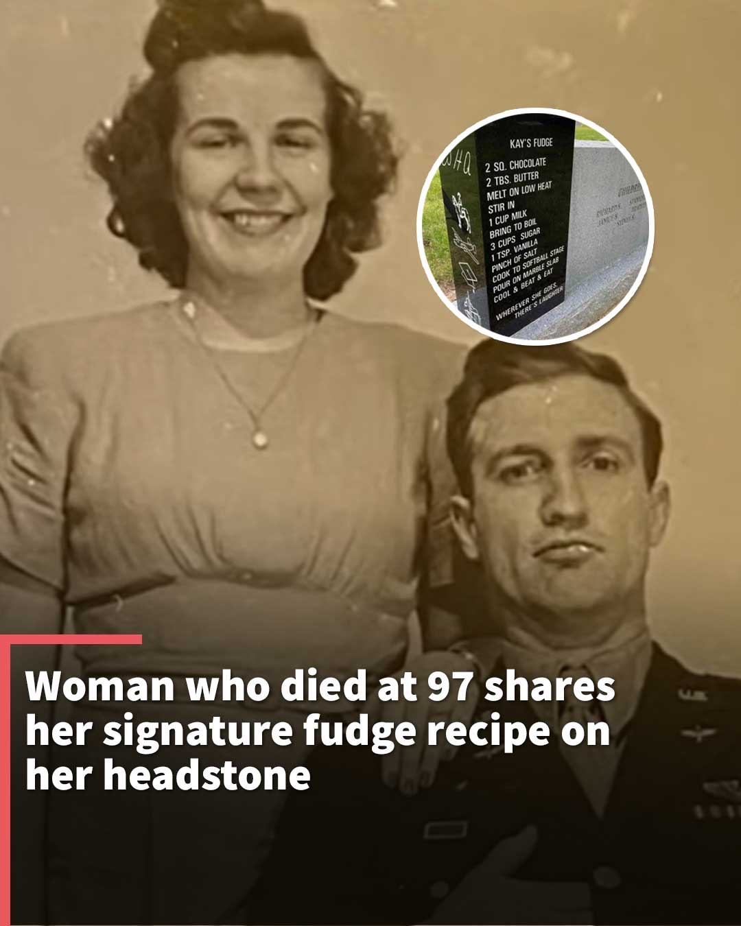 Woman's signature fudge recipe on her headstone