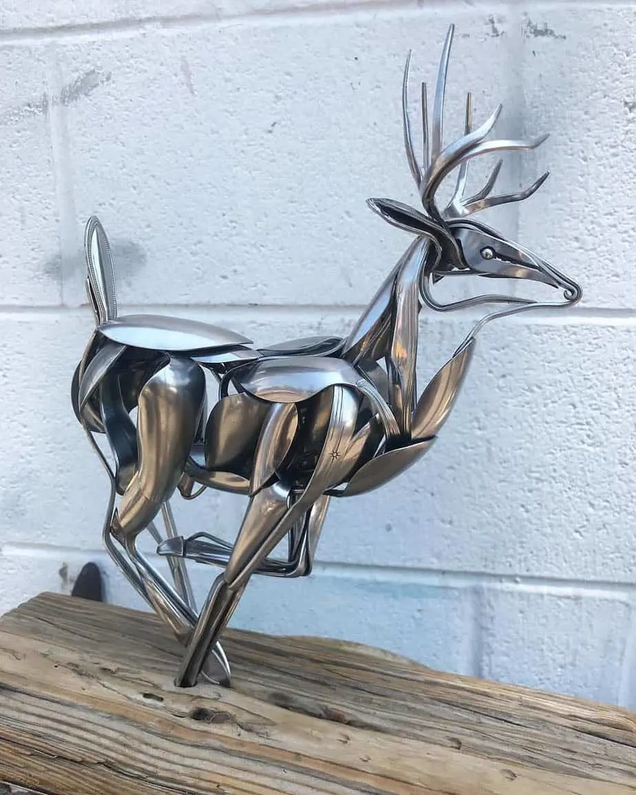 A deer sculpture made from metal