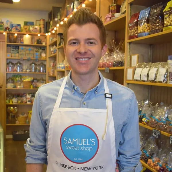 John Traver at Samuel's Sweet Shop owned by Rudd and Morgan