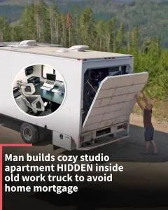 Instagram Stories: Man builds cozy studio apartment hidden inside old work truck to avoid home mortgage.