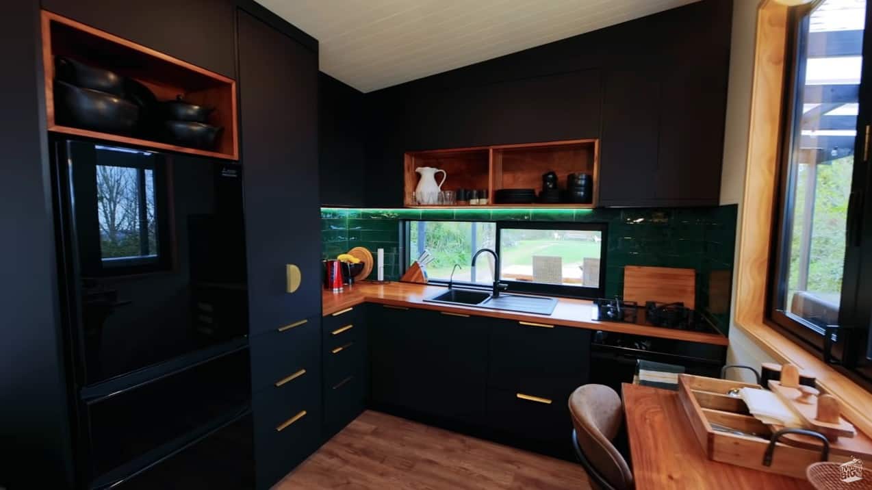 The kitchen of a modern single-level tiny house