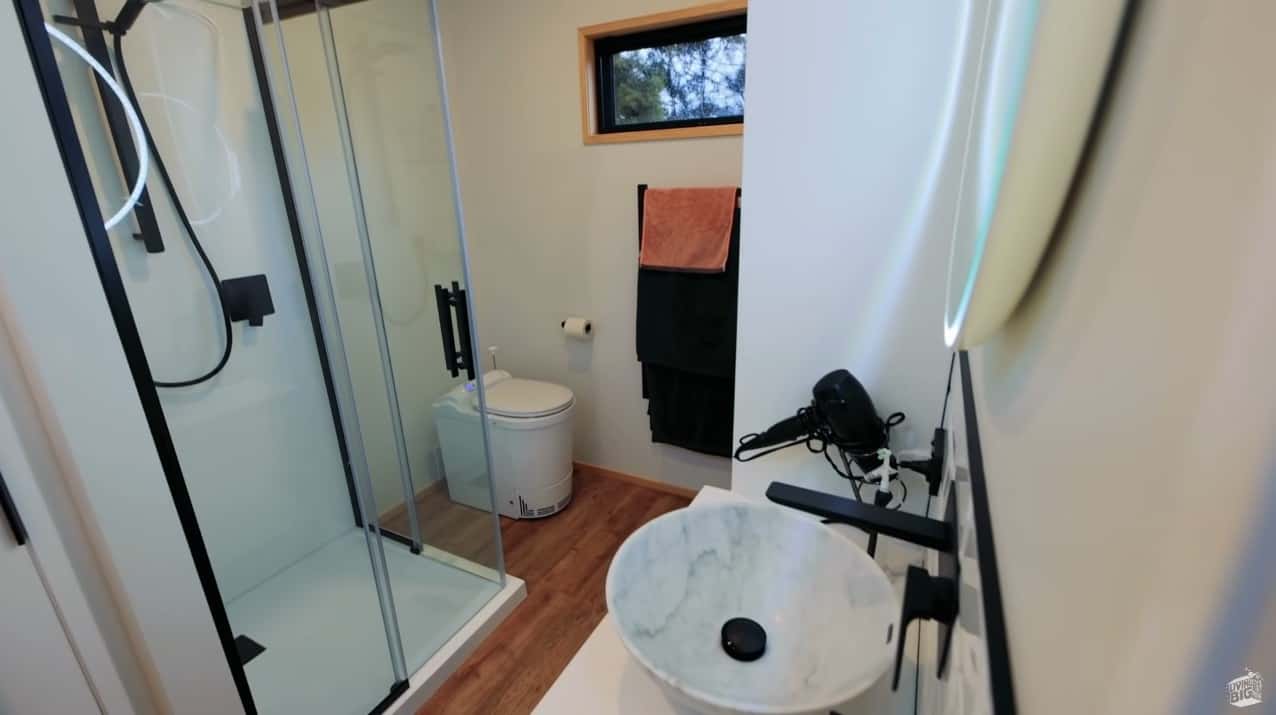 The bathroom of a modern single-level tiny house