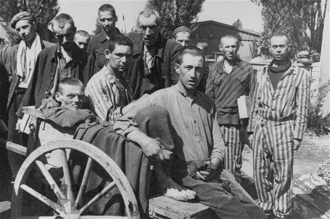 Men in the Dachau concentration camp during the Holocaust