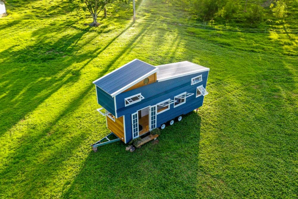 A tiny house with a pop-up roof