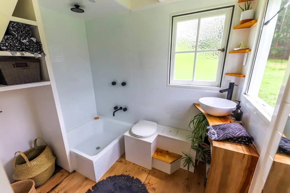 The bathroom inside a tiny house