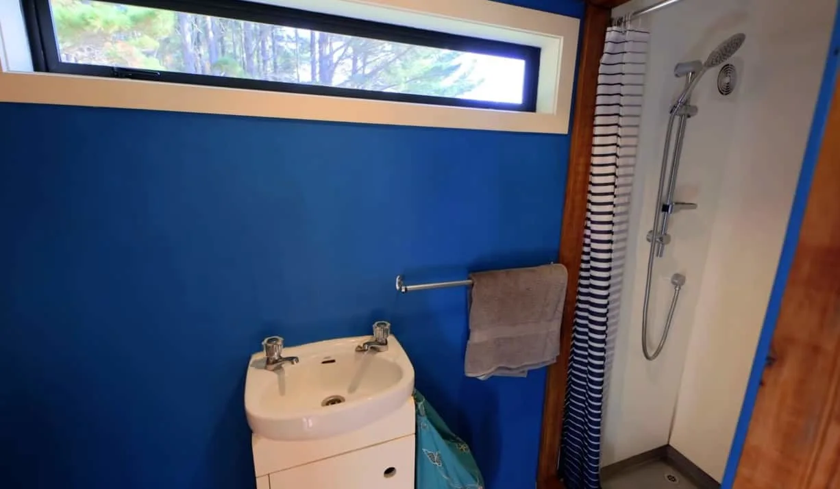The bathroom of Claire and Tim's tiny home