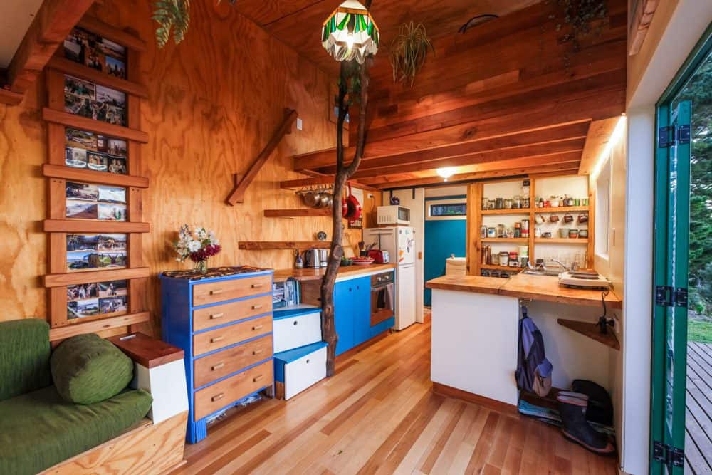 The kitchen of Claire and Tim's tiny home