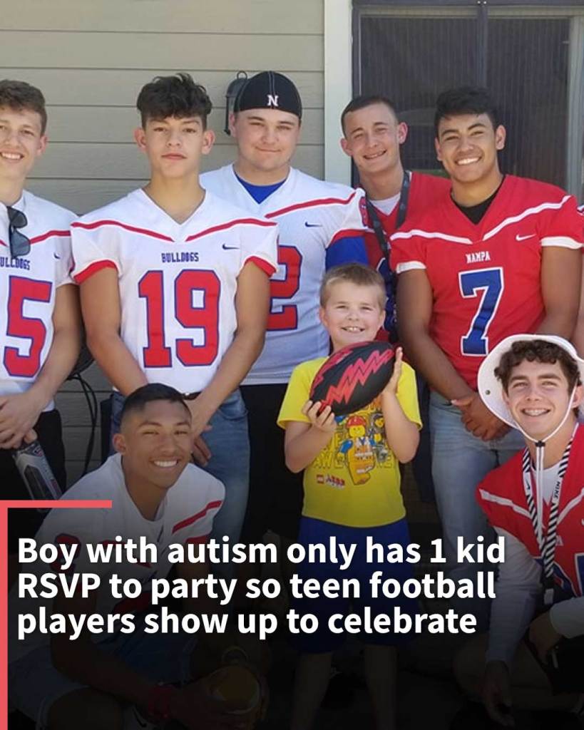 Boy with autism only has 1 kid RSVP to party so teen football players show up to celebrate