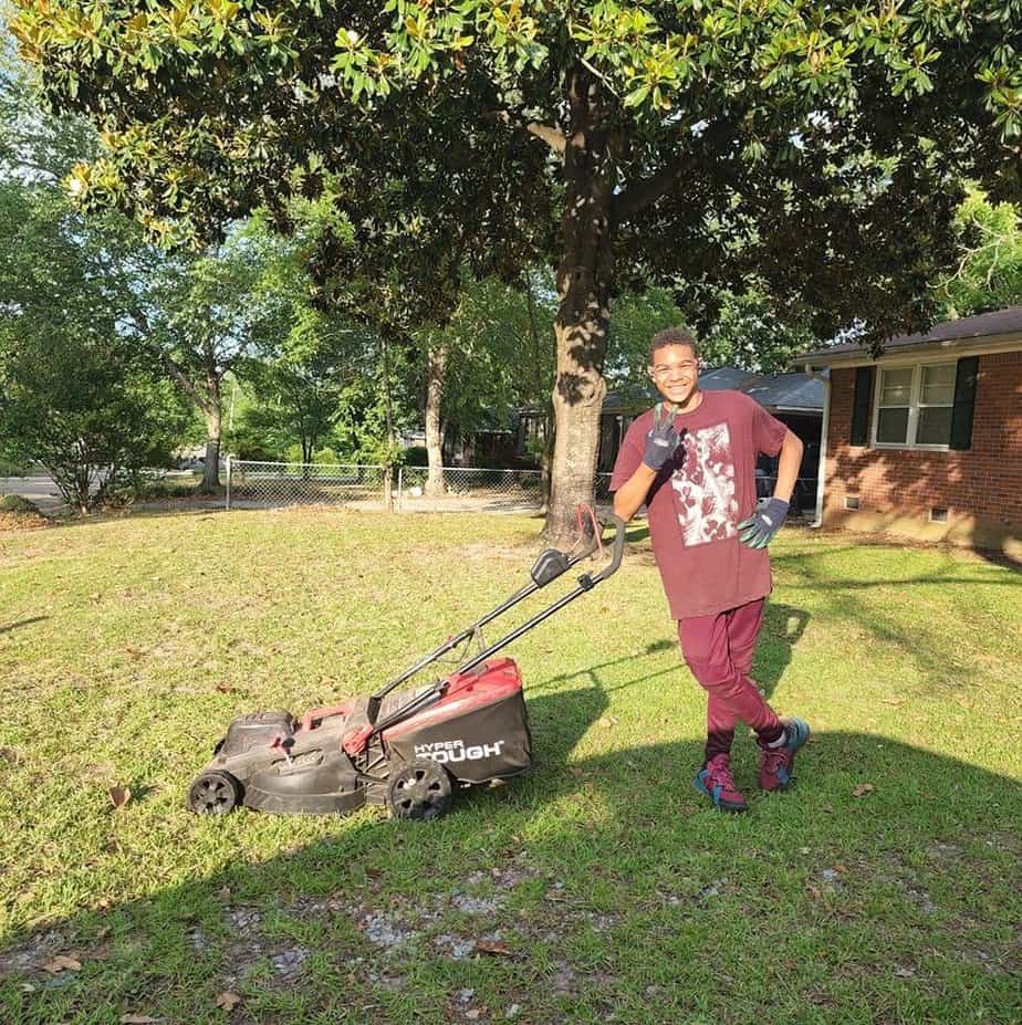 Tyce Pender and his lawnmower
