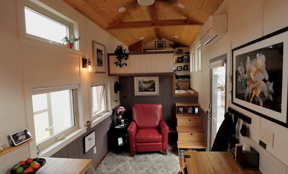 The living room of Sandy Brooks' tiny home in Escalante Village