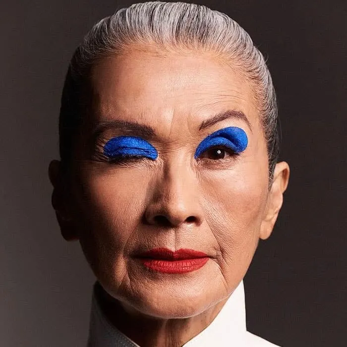 Fashion model Rosa Saito with blue eyeshadow