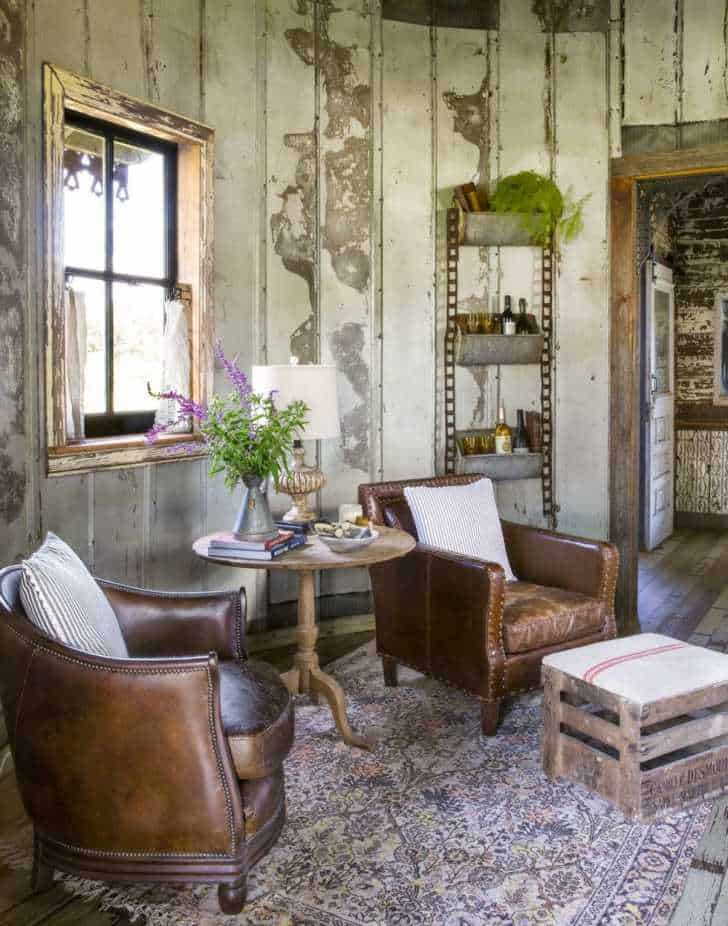the silo guesthouse's sitting area with eclectic furniture