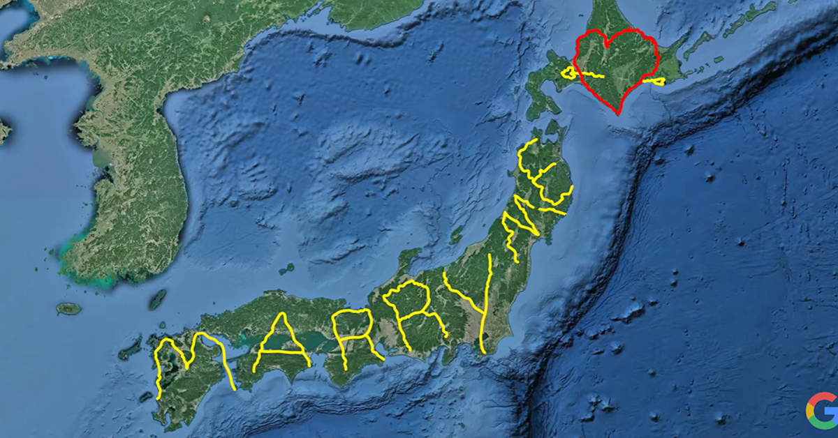 How an artist used Google Earth to spell 'Marry Me' and drew a record