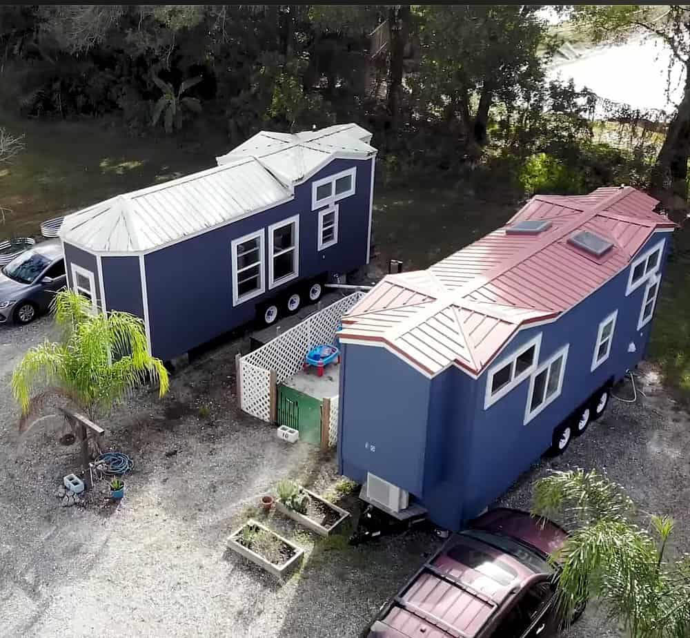 Aerial shot of Ashley's and Alexis' tiny house.
