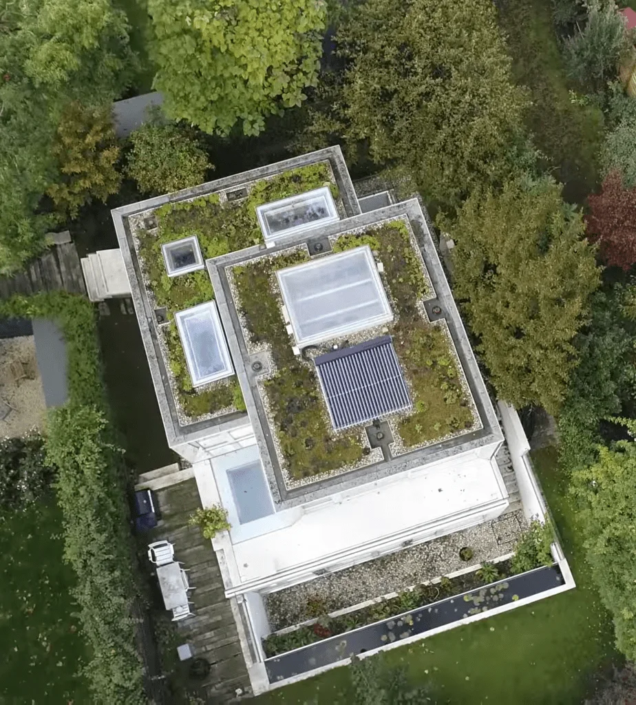 The aerial view of the Covert House shows how the underground house blends into the surroundings.