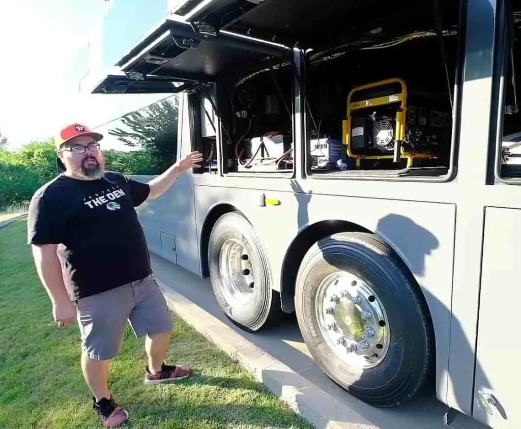 Dane showing the generator and other power sources of the bus.