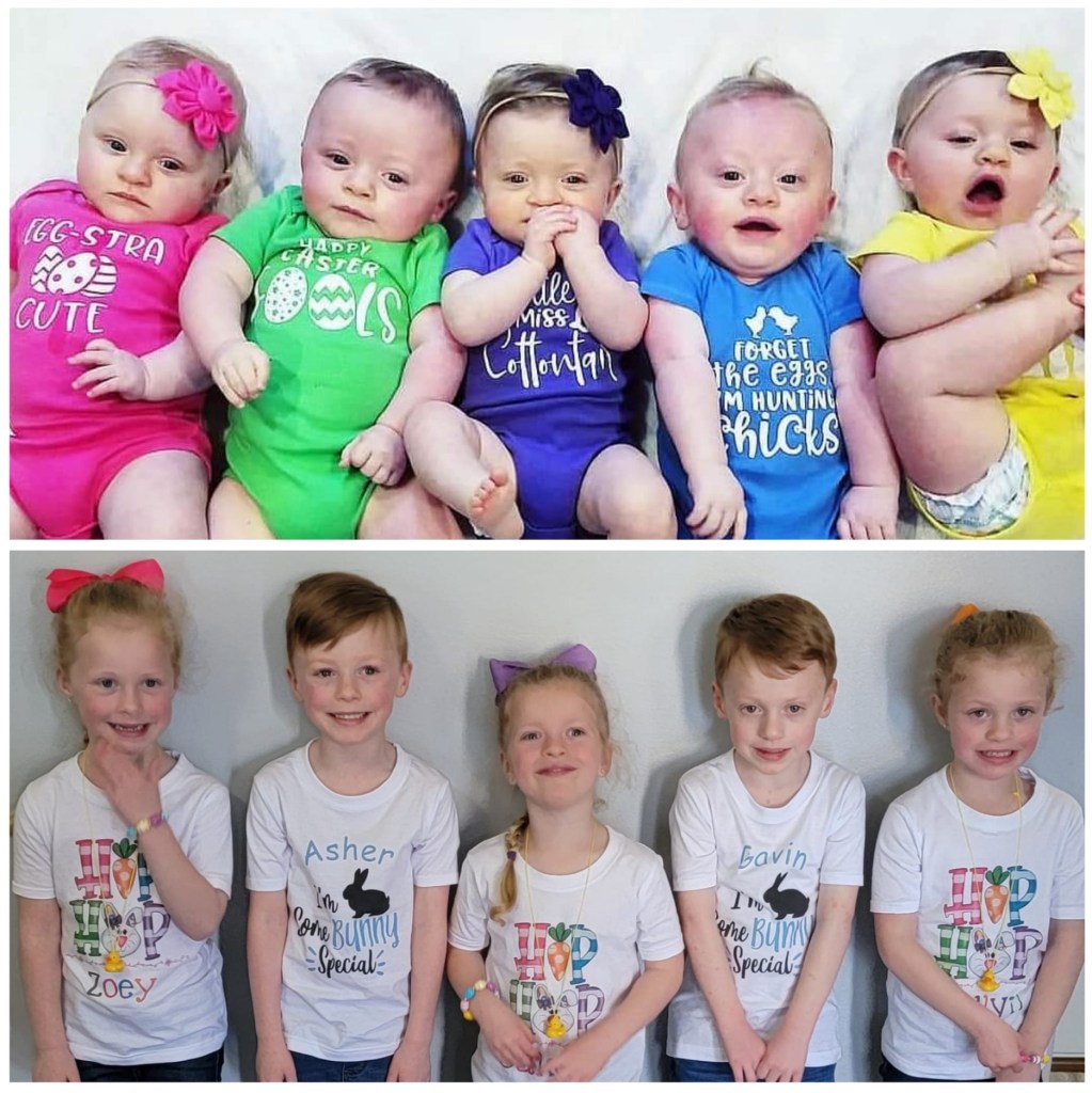 Driskell quintuplets' then and now Easter photoshoot.
