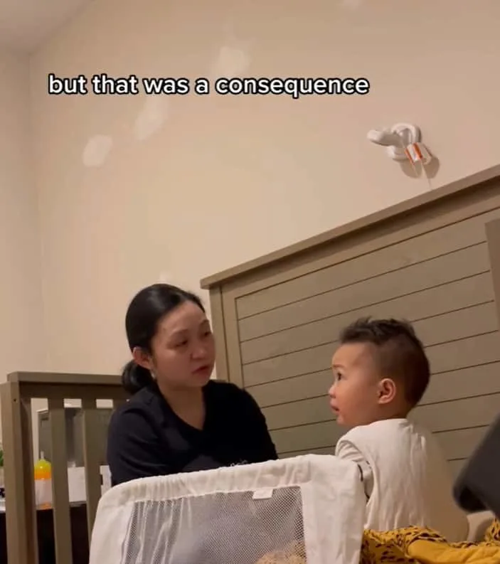 Mom tells son about consequences.
