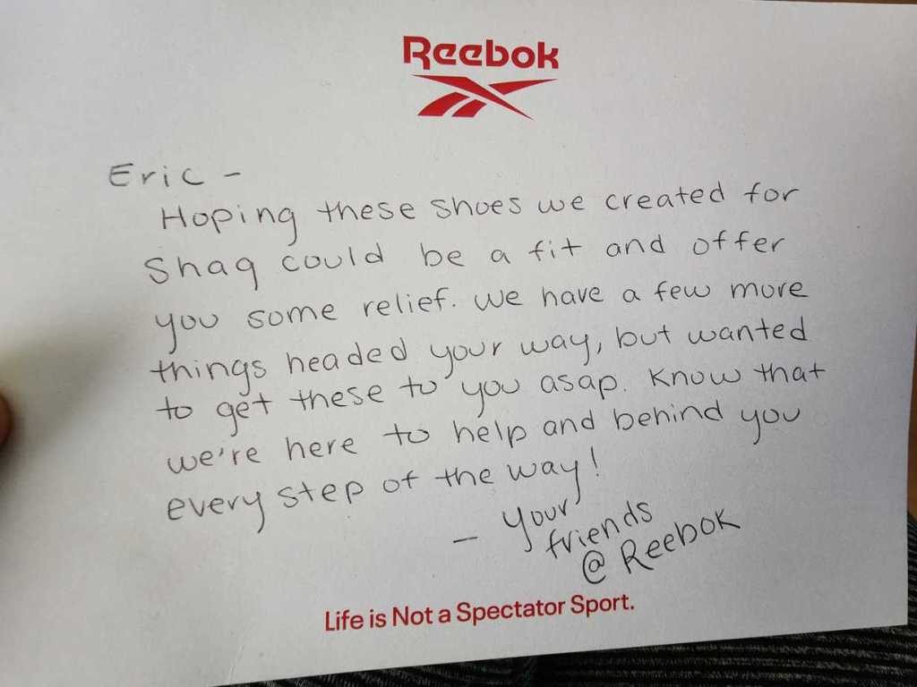 The shoe company Reebok pens a sweet note for Eric