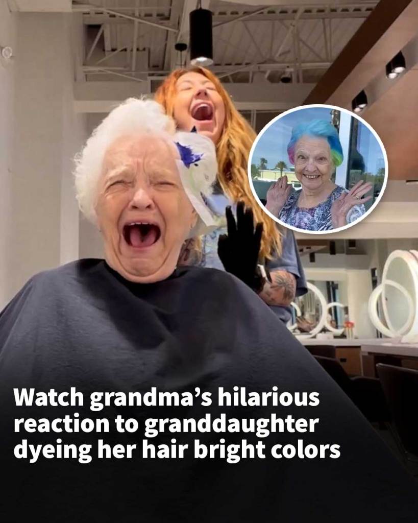 Grandma can’t stop laughing as granddaughter transforms her hair with rainbow dye hair coloring