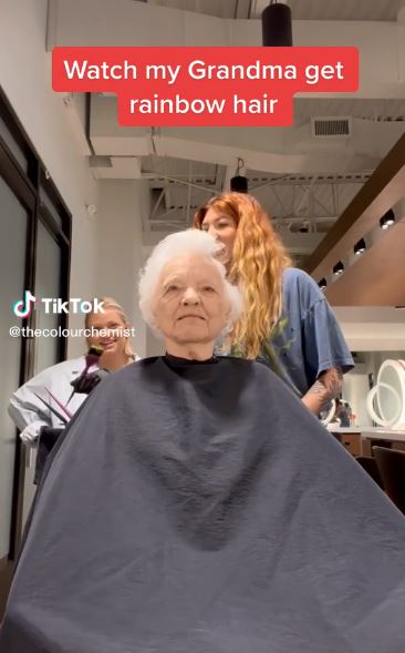 Woman takes hair coloring to the next level as she dyes her grandma's hair in different colors