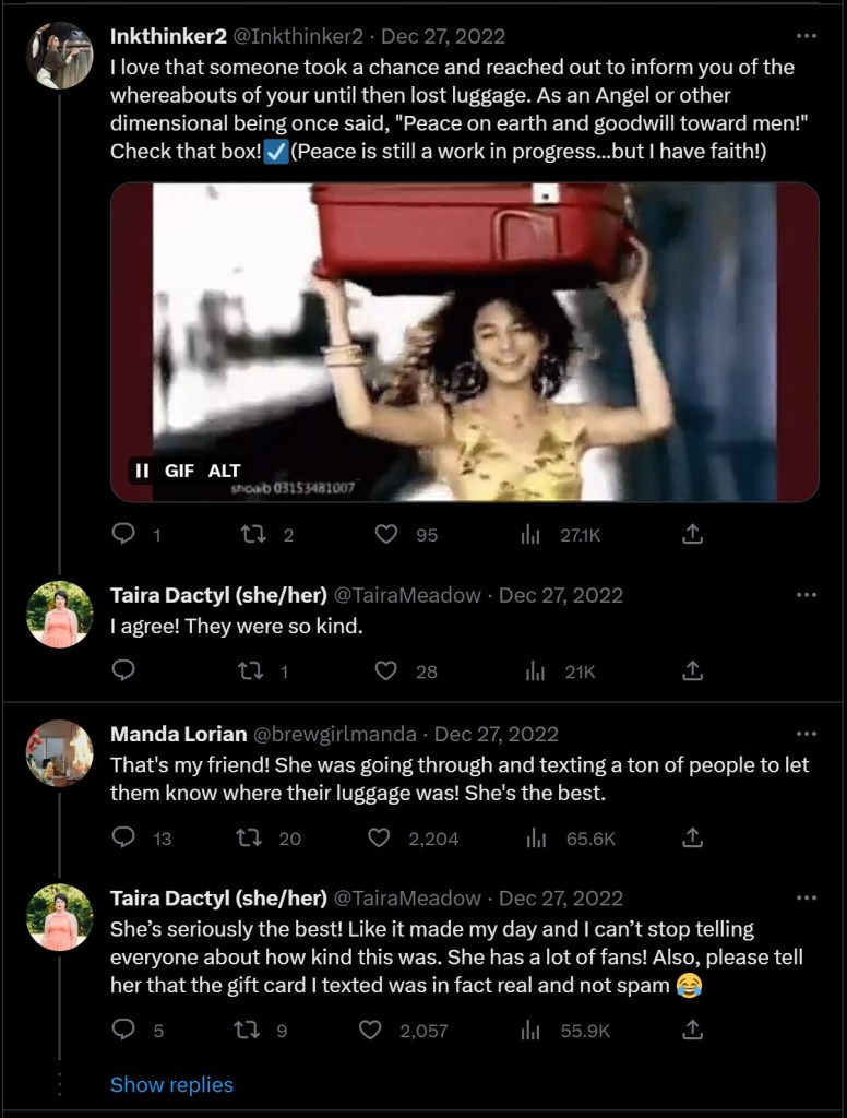 Comments from Tiara's tweet, appreciating Brittany for her deed.
