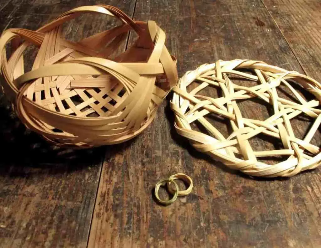 Basket, coaster, and bamboo ring from Daisuke's Bamboo weaving workshops
