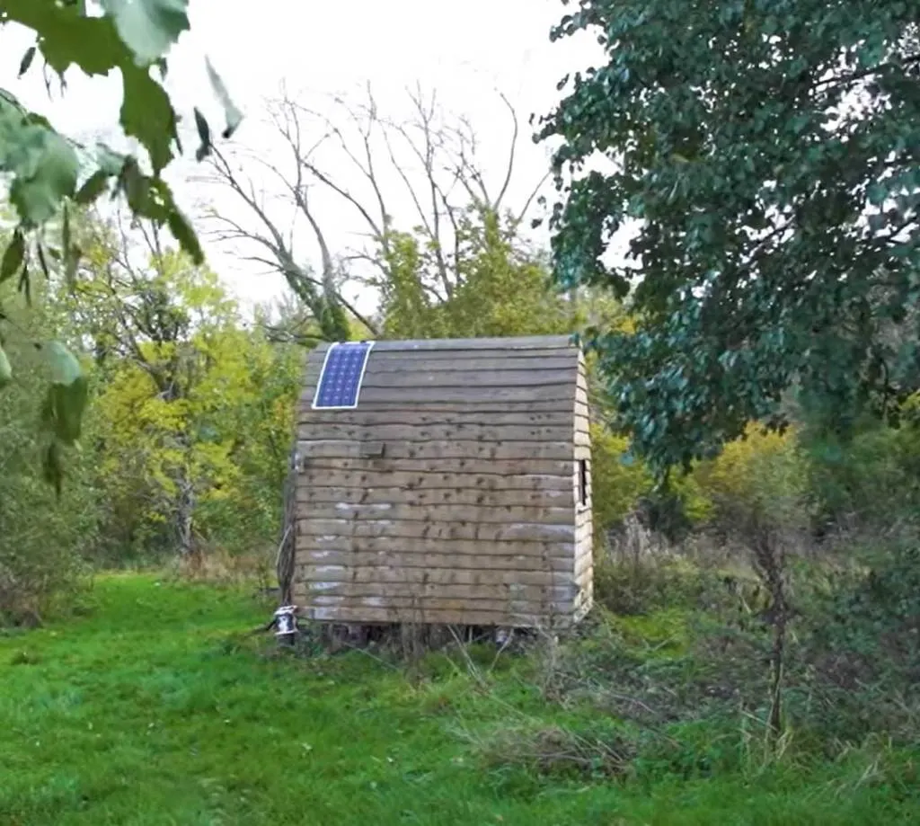 One solar panel can power this home built with the aid of DIY videos on Tiny Homes.
