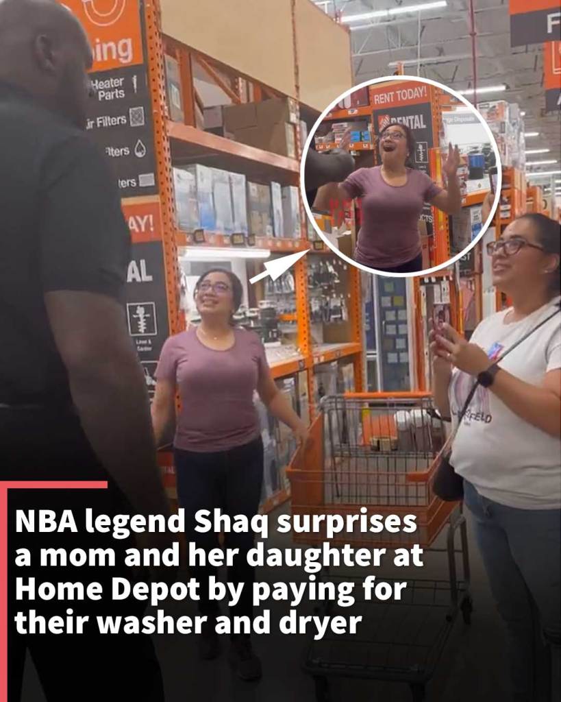 NBA legend Shaq surprises a mom and her daughter at Home Depot by paying for their washer and dryer