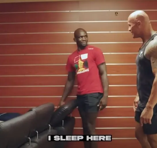 UFC fighter Gurembo shows Johnson where he slept.