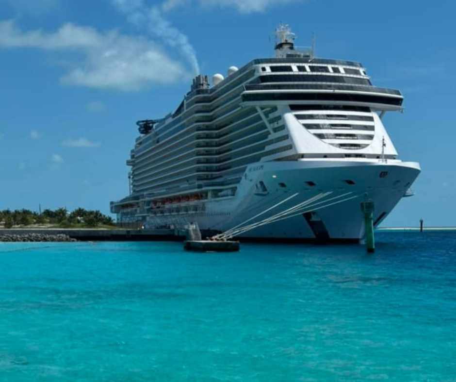 Docked cruise ship in Cococay, Bahamas.