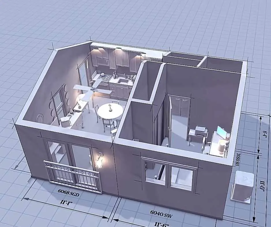 The architechtural design of grandma's tiny home.