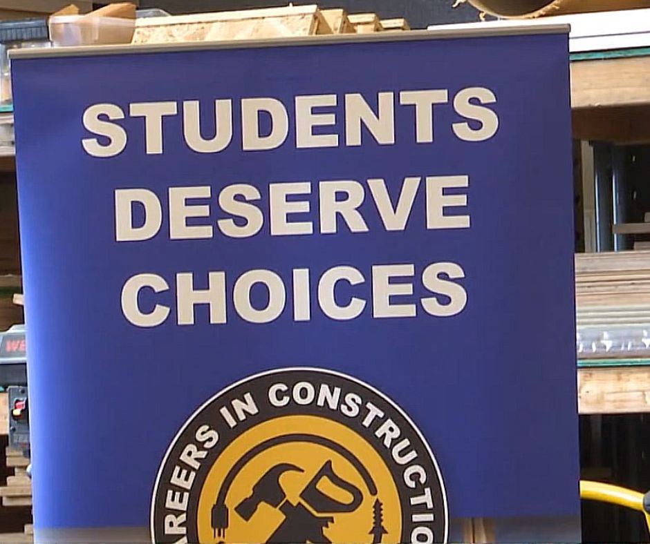 Liberty High School's banner that says Students deserve choices.
