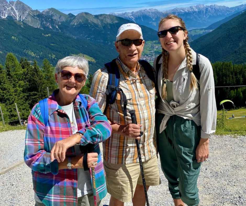 Liz and her senior neighbors during their hiking in Austria