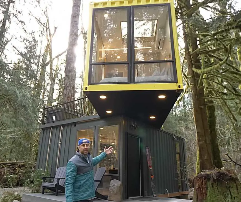 Nick showing his container home made of two 40-foot sea containers.