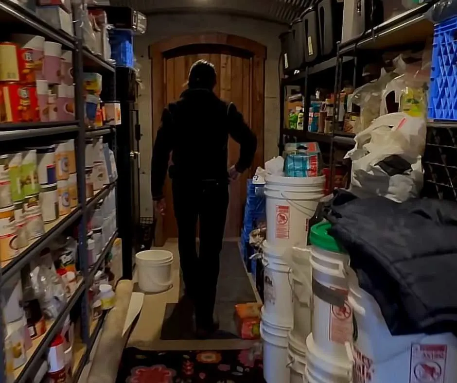 The hallway going inside David's bunker where he also stores food.