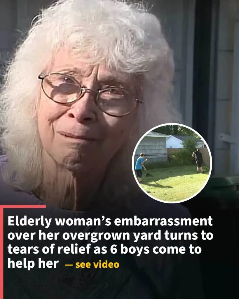 Elderly woman’s embarrassment over her overgrown yard turns to tears of relief as 6 boys come to help her