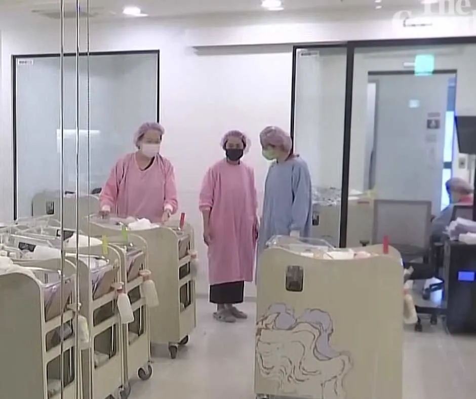 Nurses taking care of teh newborns at the nursery