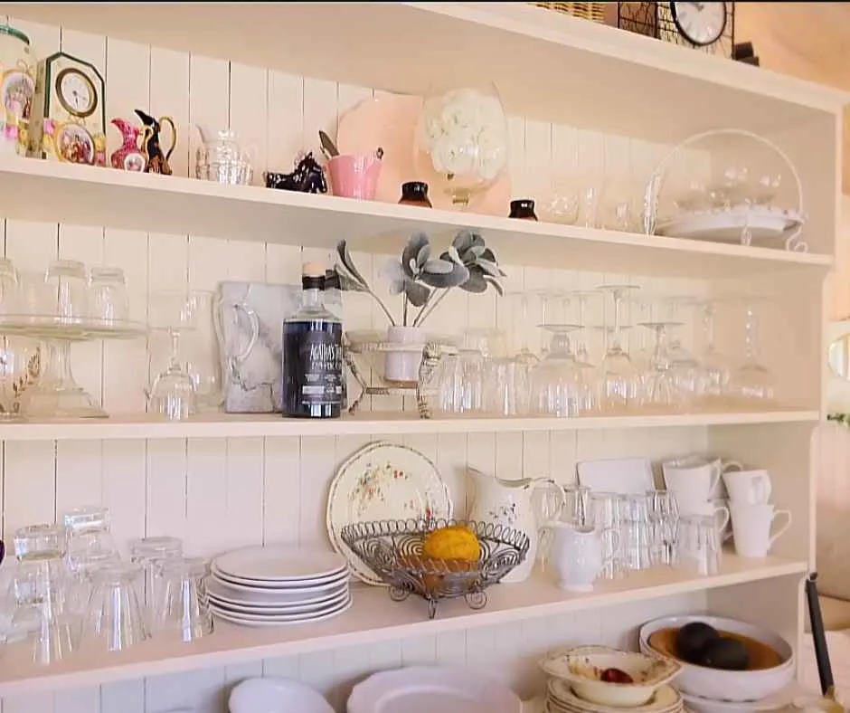 Open shelving in Anna's kitchen makes room looks more spacious.