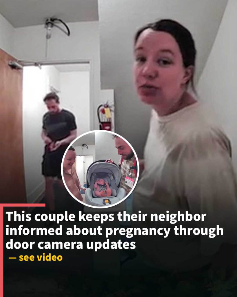 This couple keeps their neighbor informed about pregnancy through door camera updates