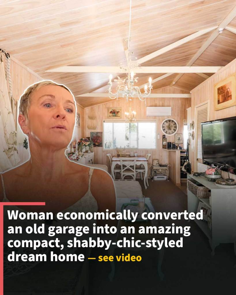Woman economically converted an old garage into an amazing compact, shabby-chic-styled tiny home