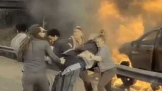 Dramatic rescue video caught Kadir and other brave bystanders save Sam as his car burns