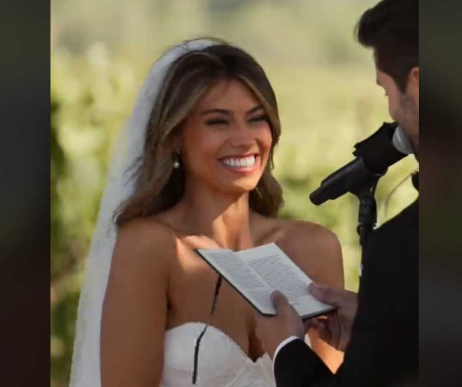 Brandi Miller listening to Jake's wedding vows